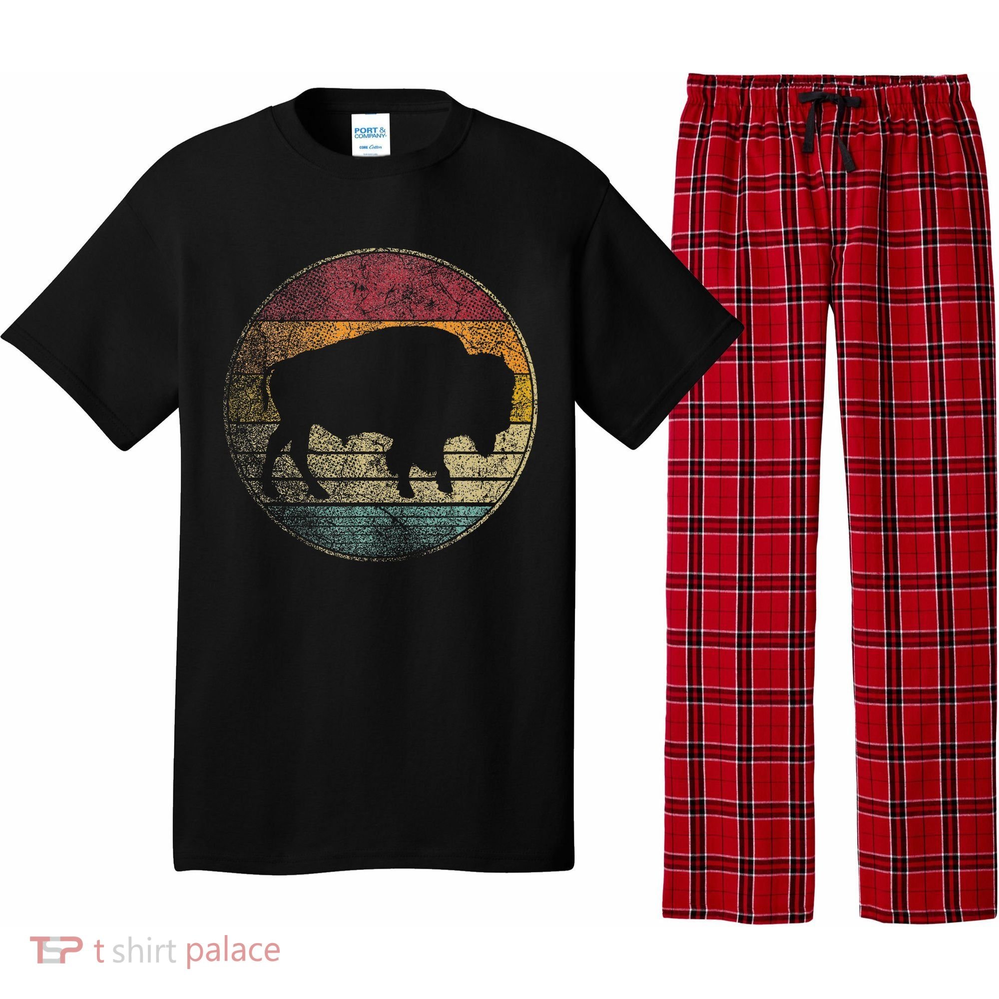 Buffalo Distressed Retro Bison Animal Lover Pajama Set