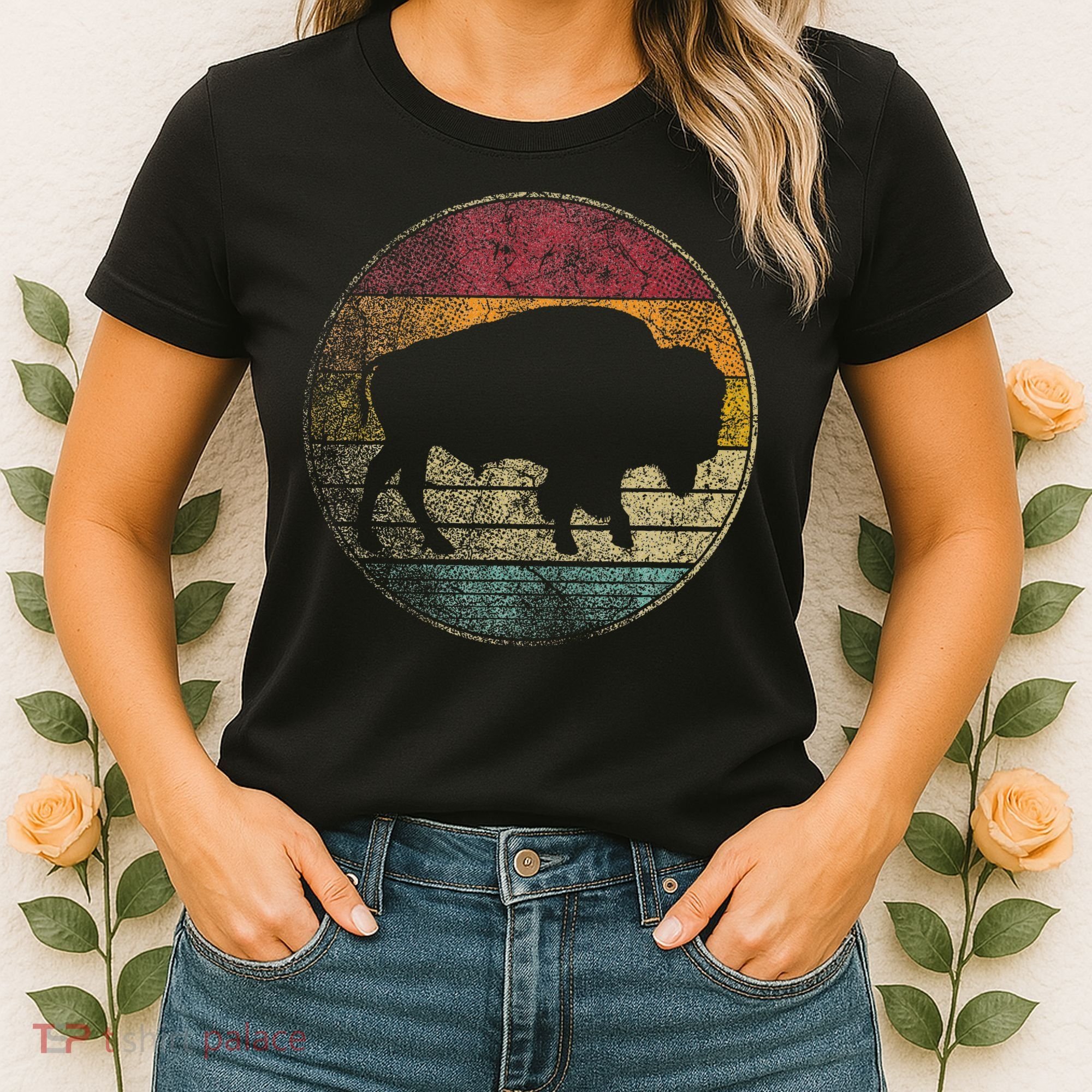 Buffalo Distressed Retro Bison Animal Lover Women's T-Shirt
