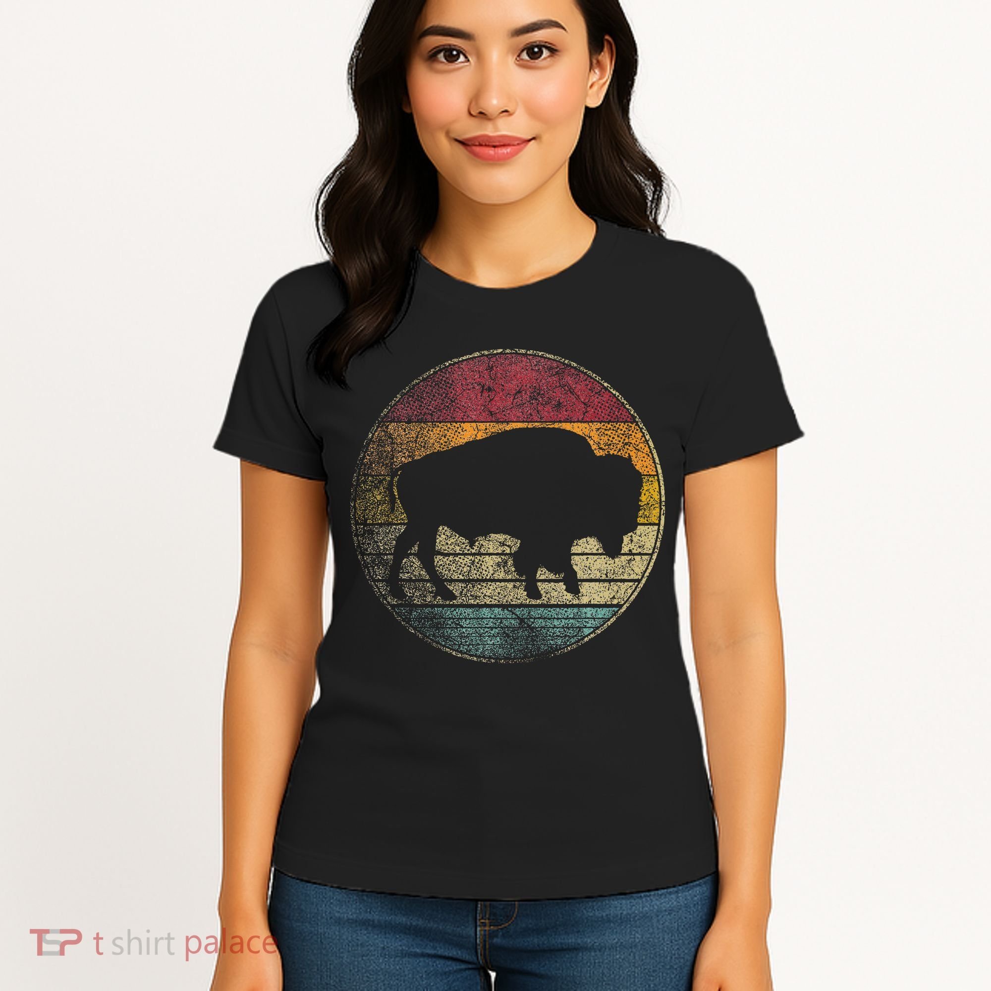 Buffalo Distressed Retro Bison Animal Lover Women's T-Shirt