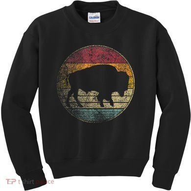 Buffalo Distressed Retro Bison Animal Lover Kids Sweatshirt