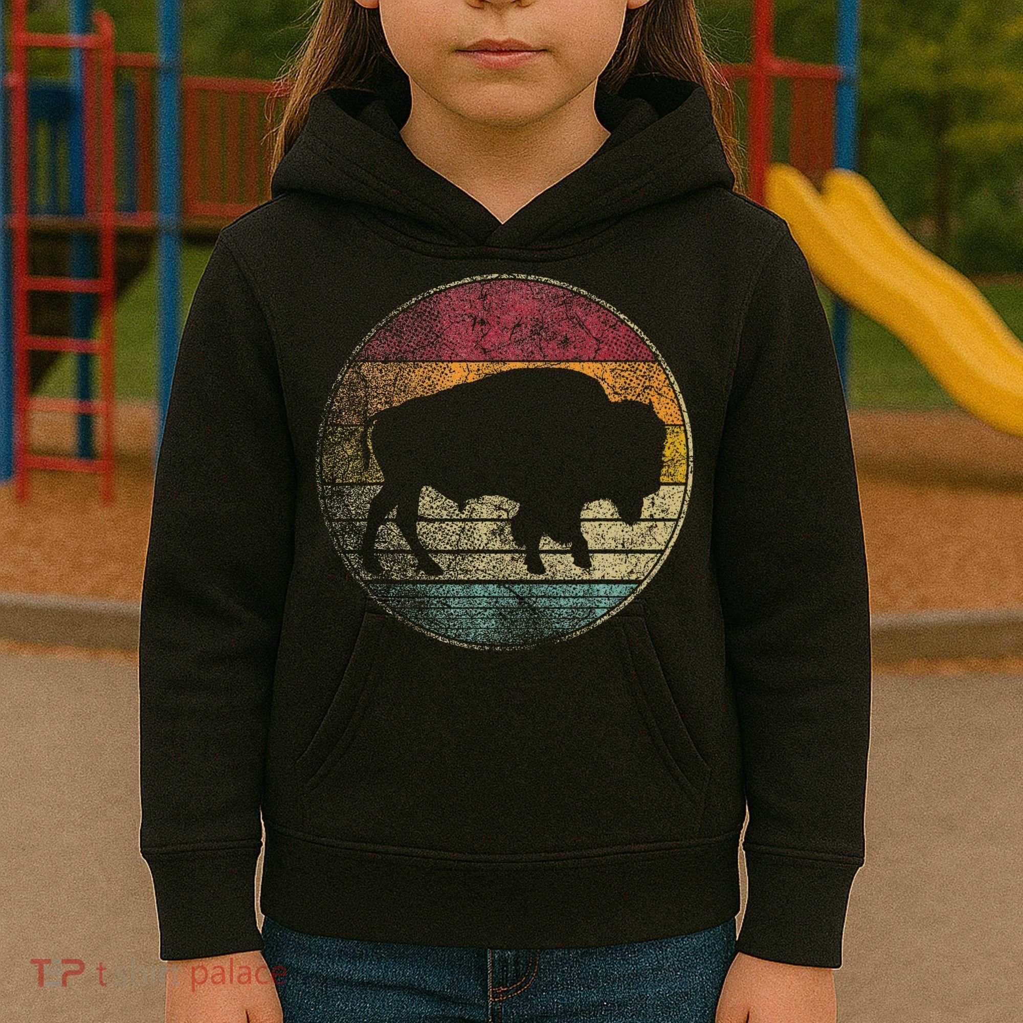 Buffalo Distressed Retro Bison Animal Lover Kids Hoodie