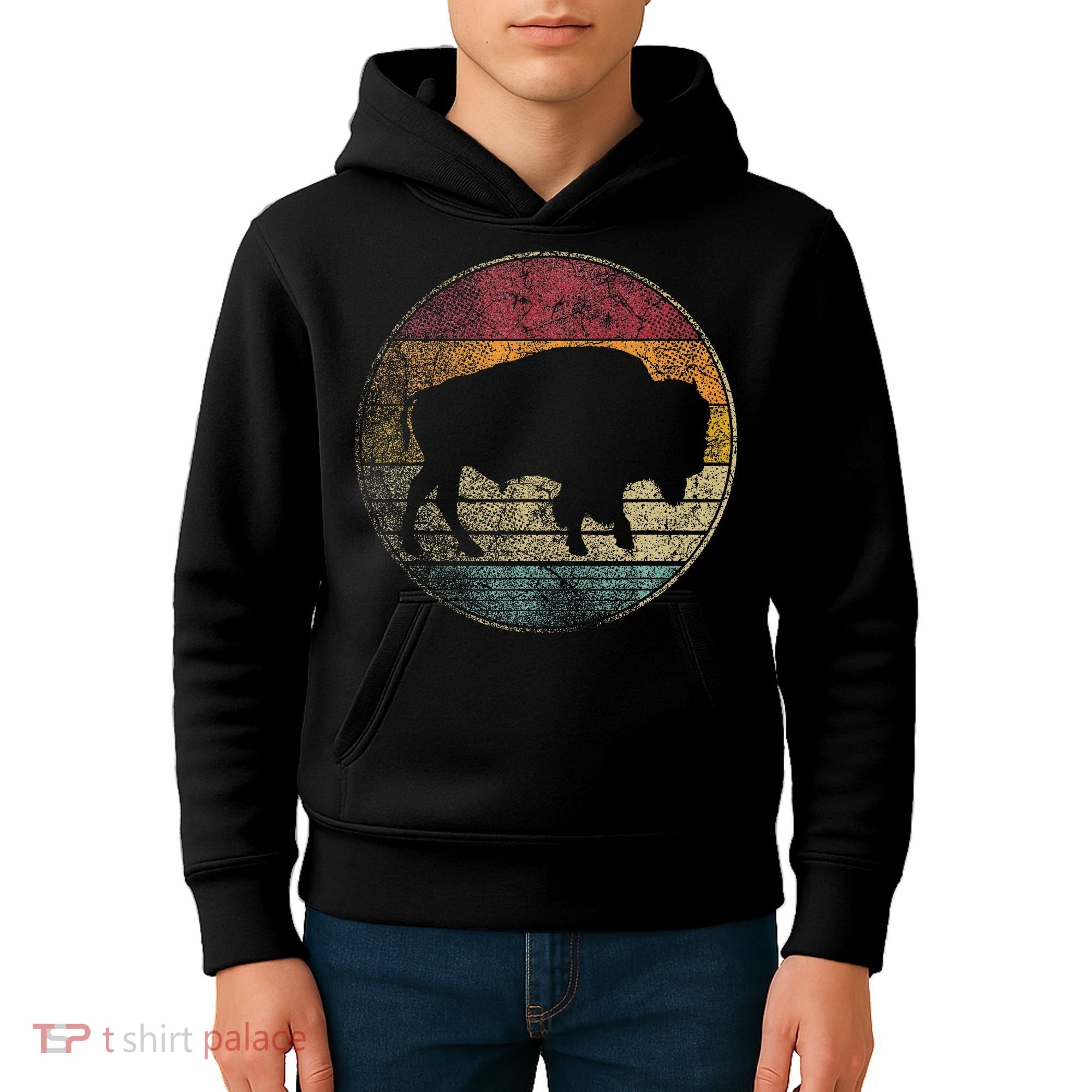 Buffalo Distressed Retro Bison Animal Lover Kids Hoodie