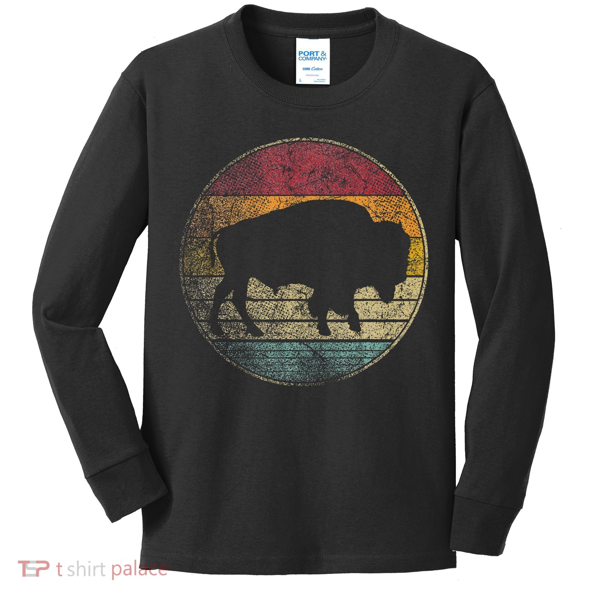 Buffalo Distressed Retro Bison Animal Lover Kids Long Sleeve Shirt