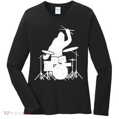 Bigfoot Drumstick Sasquatch Drumming Drummer Drums Player Women's Long Sleeve Shirt