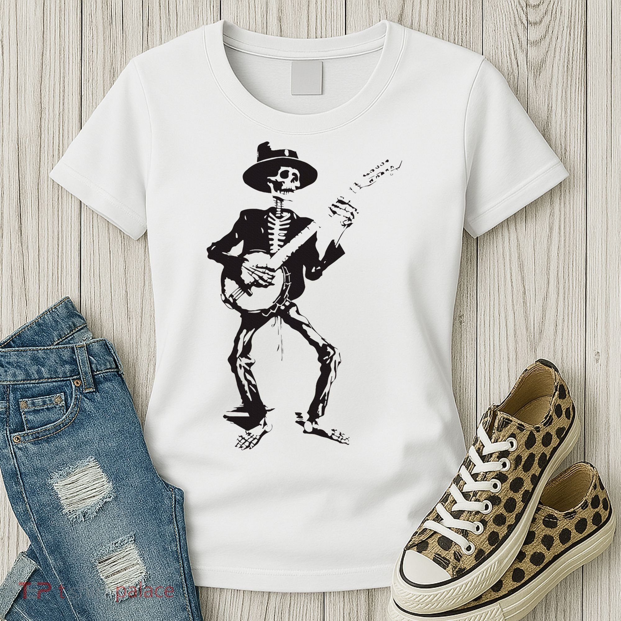 Banjo Dancing Skeleton Bluegrass Music Festival Women's T-Shirt