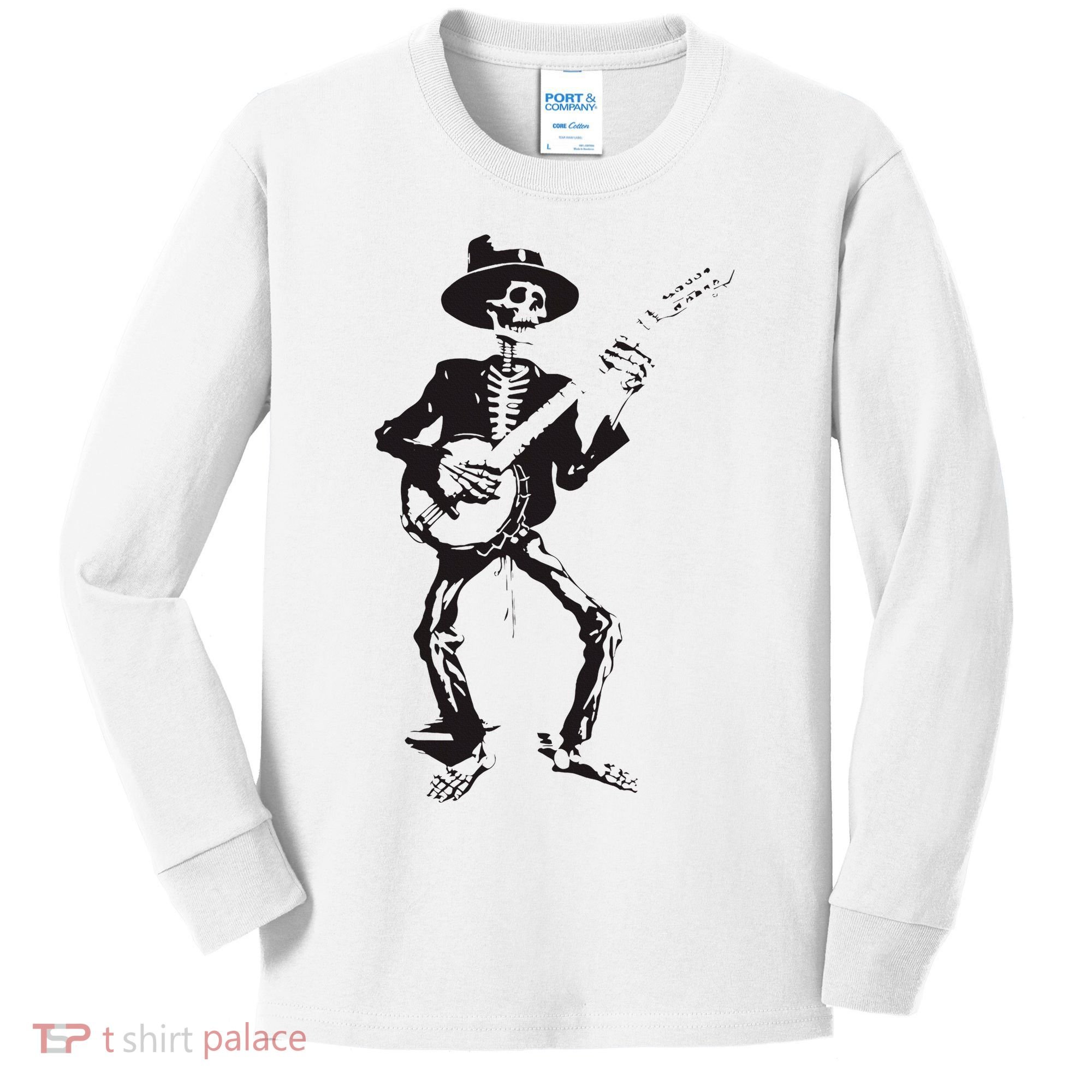 Banjo Dancing Skeleton Bluegrass Music Festival Kids Long Sleeve Shirt