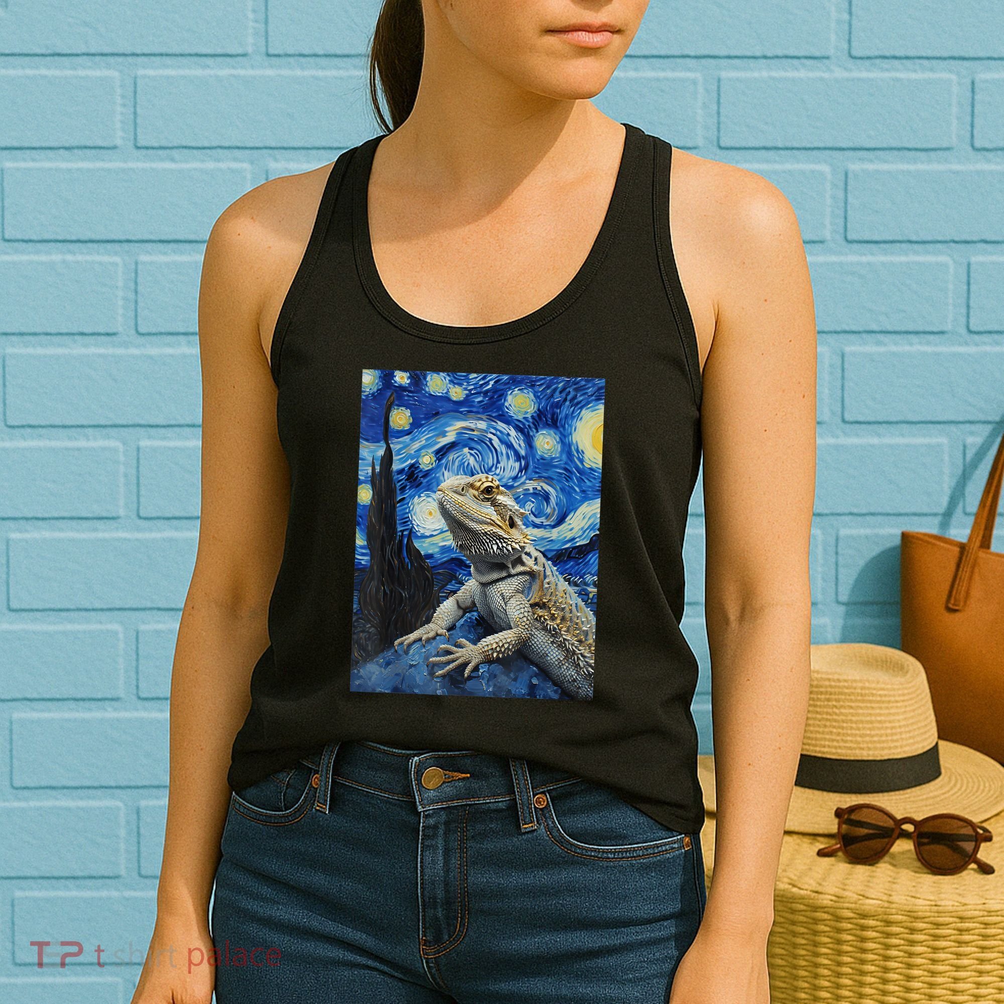 Bearded Dragon Starry Night Van Gogh Style Women's Tank Top