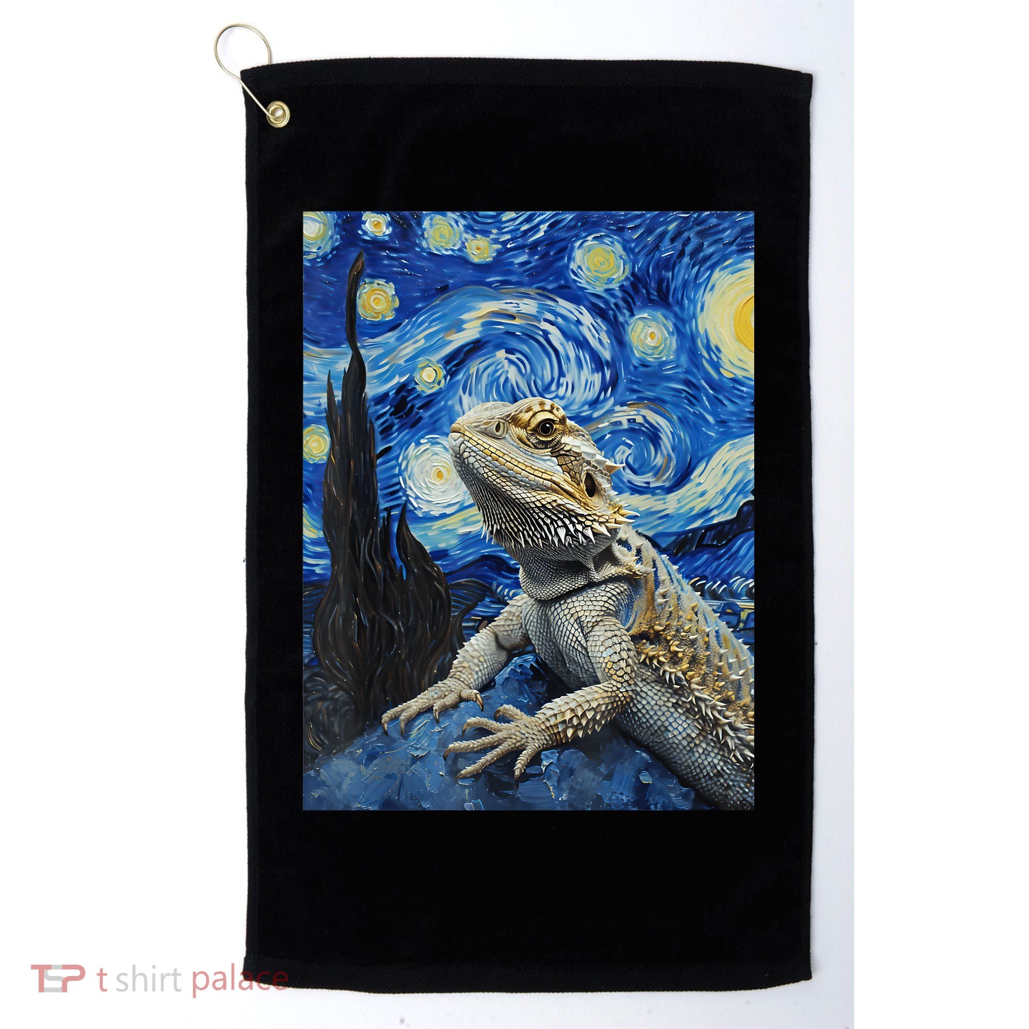 Bearded Dragon Starry Night Van Gogh Style Golf Towel