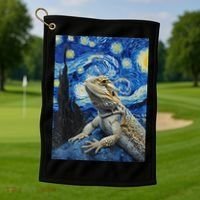 Bearded Dragon Starry Night Van Gogh Style Golf Towel thumb 1