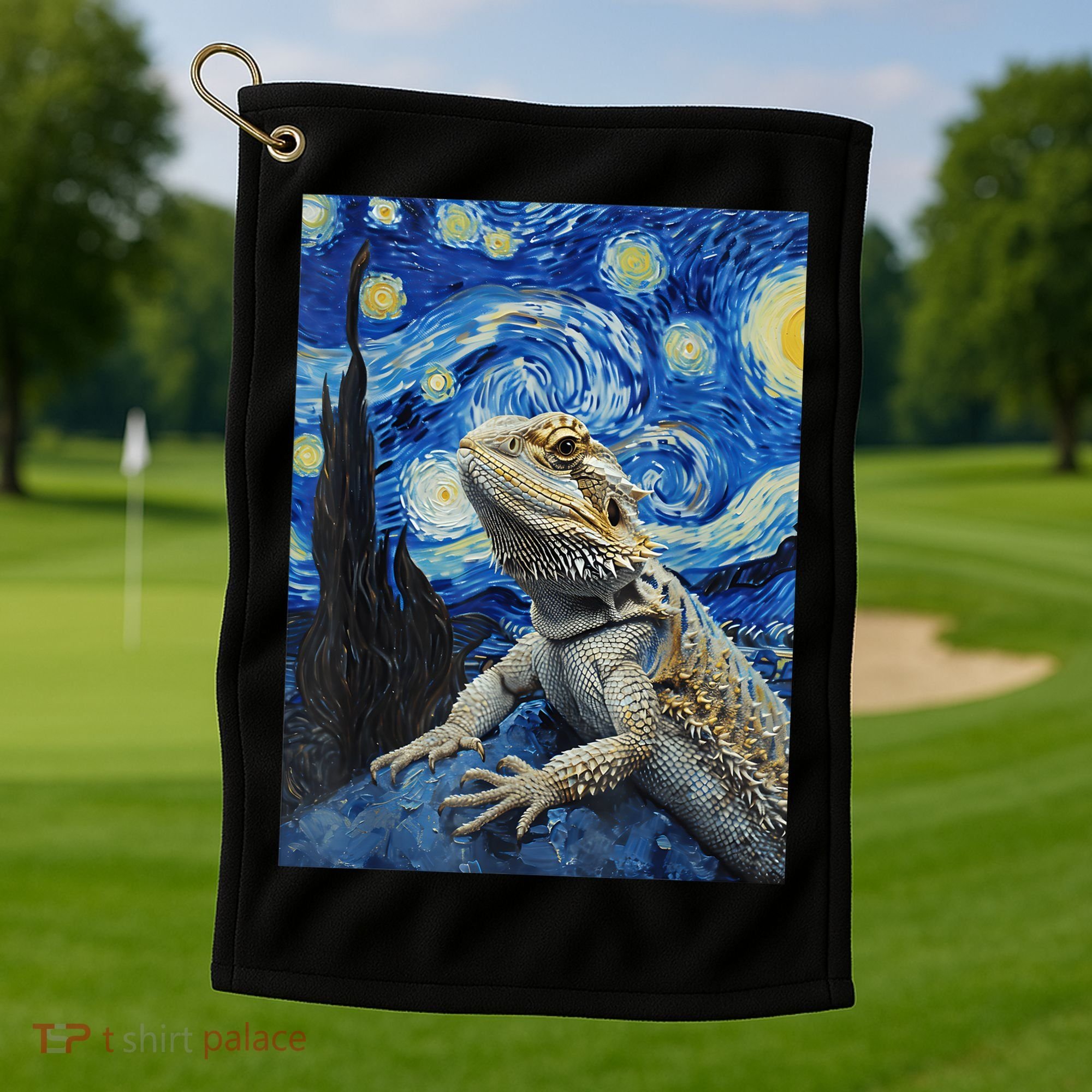 Bearded Dragon Starry Night Van Gogh Style Golf Towel