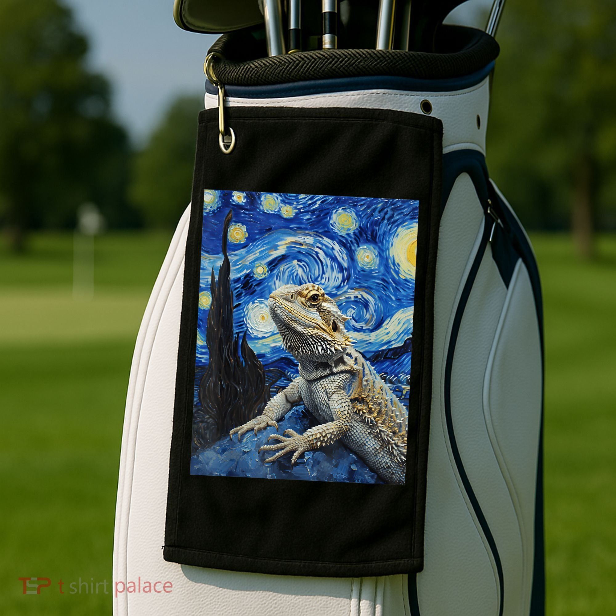 Bearded Dragon Starry Night Van Gogh Style Golf Towel