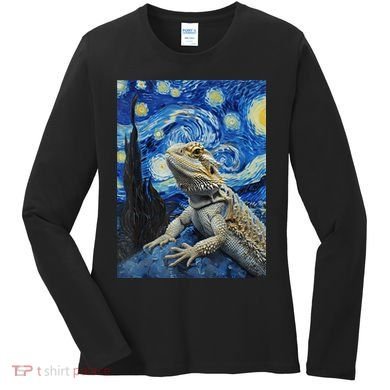 Bearded Dragon Starry Night Van Gogh Style Women's Long Sleeve Shirt