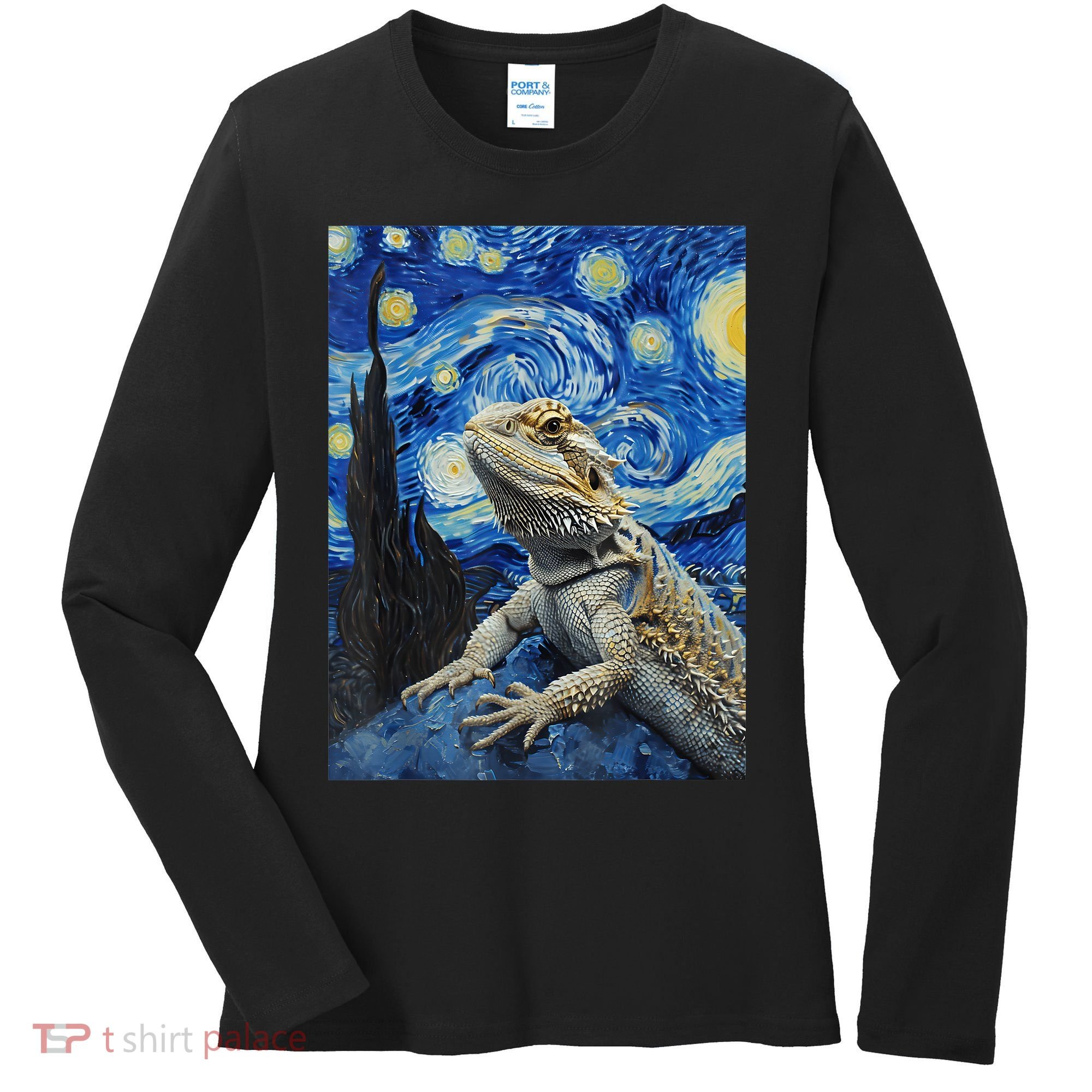 Bearded Dragon Starry Night Van Gogh Style Women's Long Sleeve Shirt