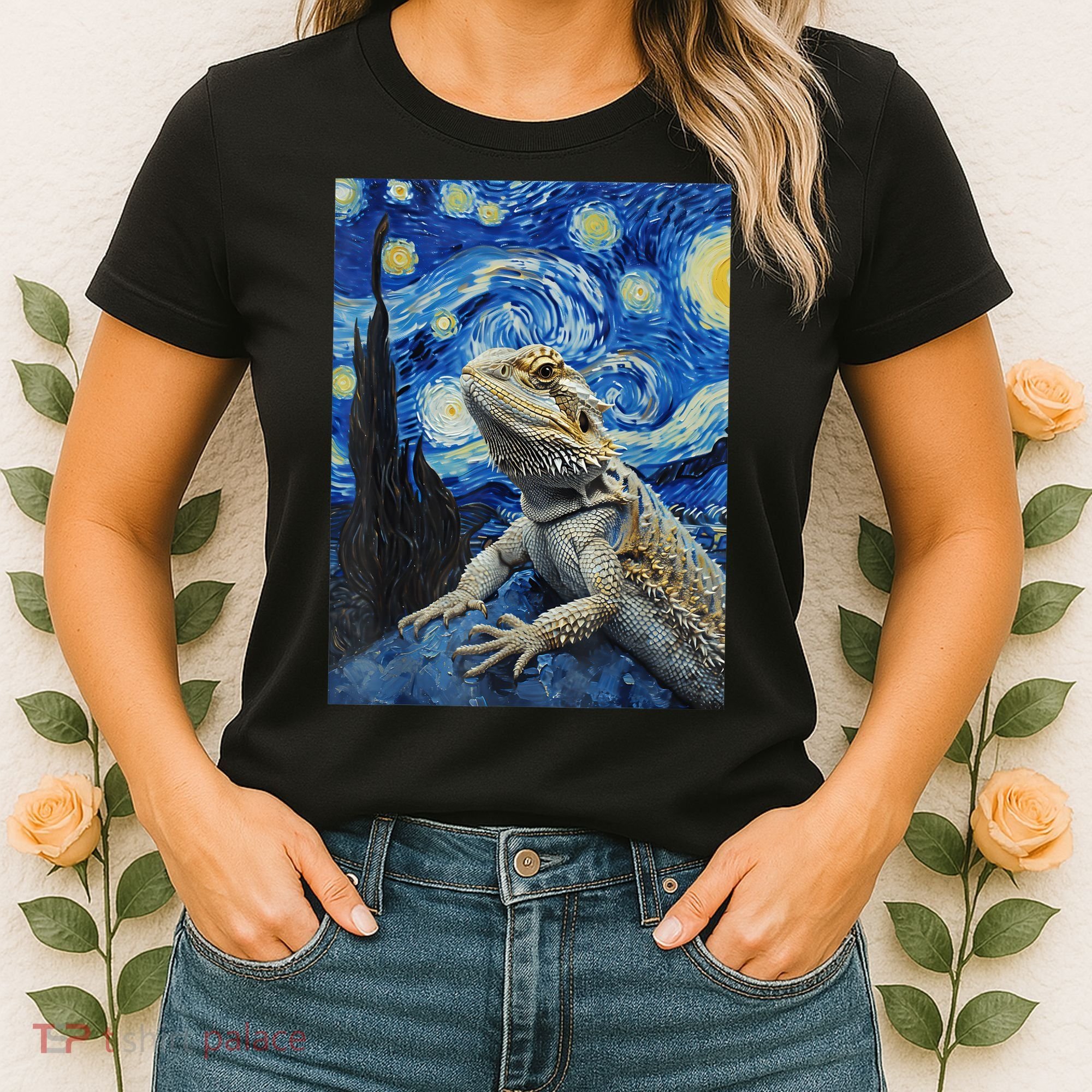 Bearded Dragon Starry Night Van Gogh Style Women's T-Shirt