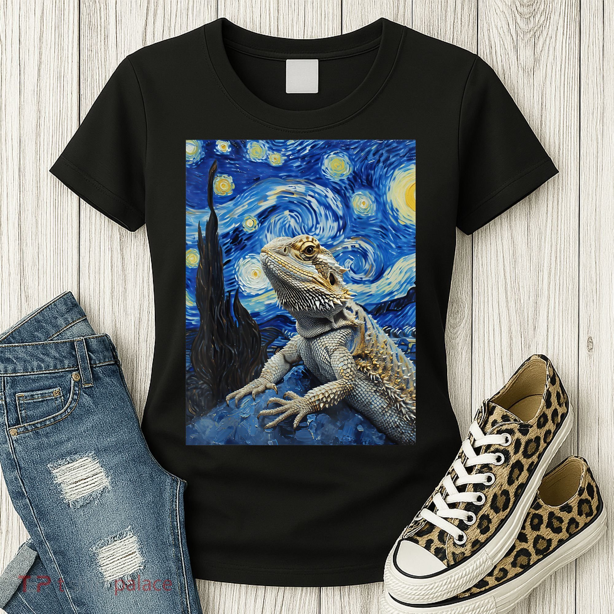 Bearded Dragon Starry Night Van Gogh Style Women's T-Shirt
