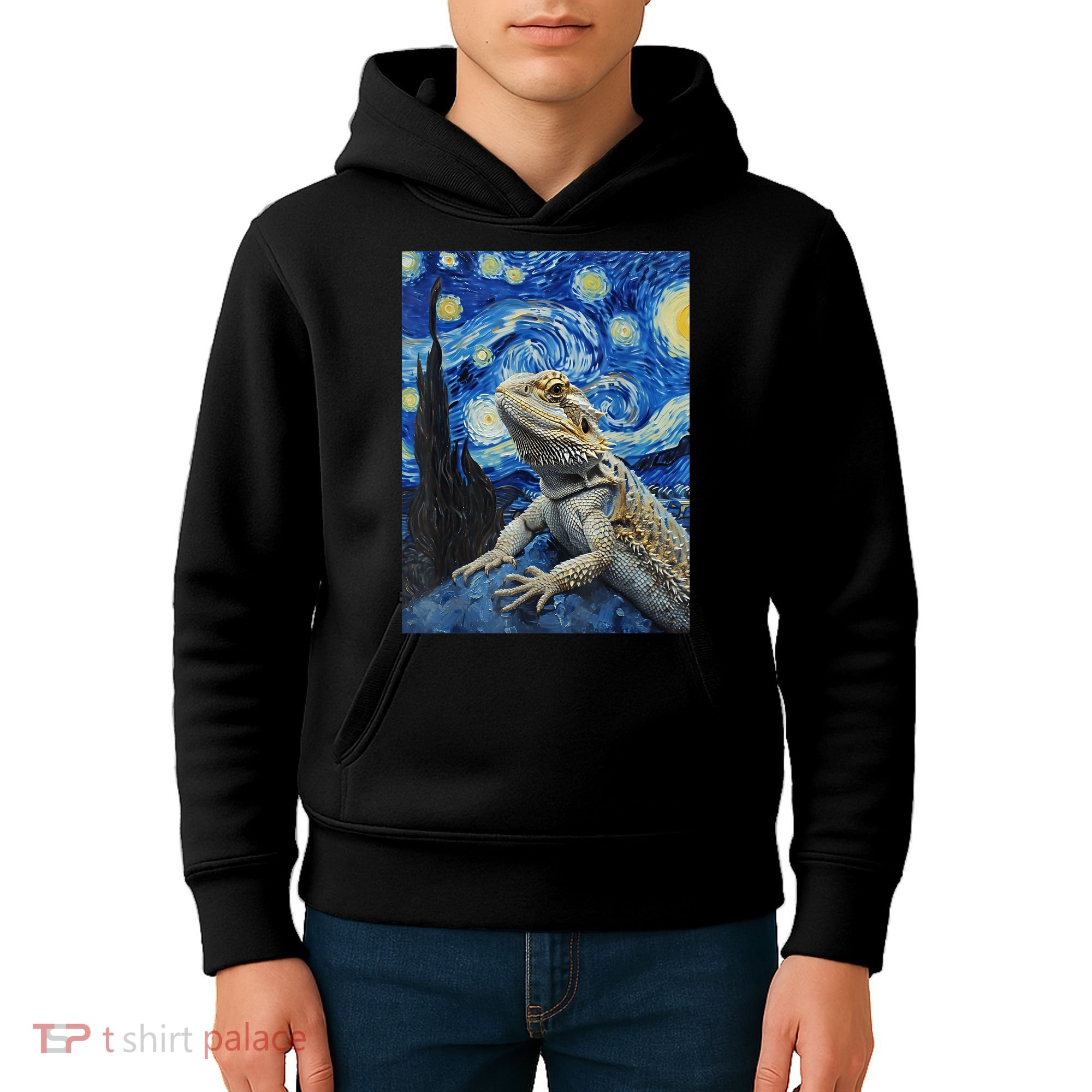 Bearded Dragon Starry Night Van Gogh Style Kids Hoodie