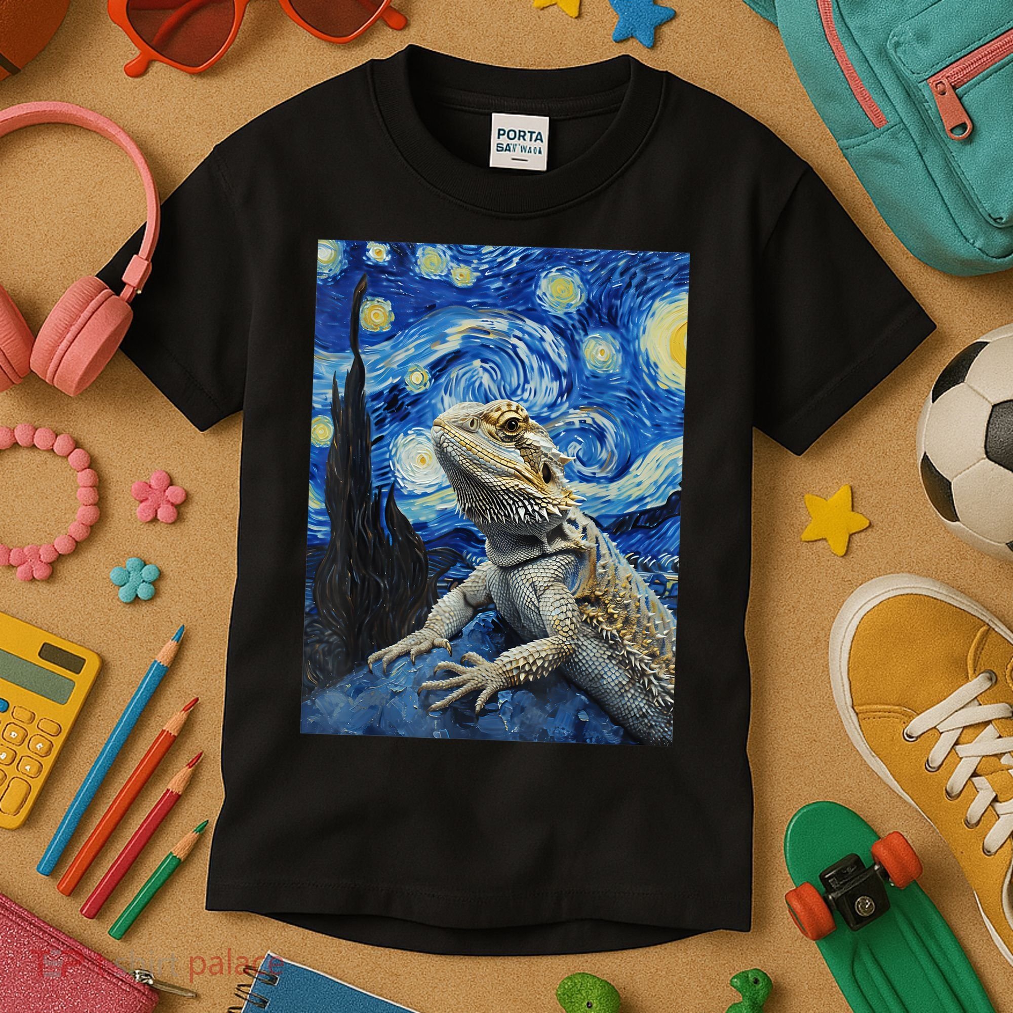 Bearded Dragon Starry Night Van Gogh Style Kids T-Shirt