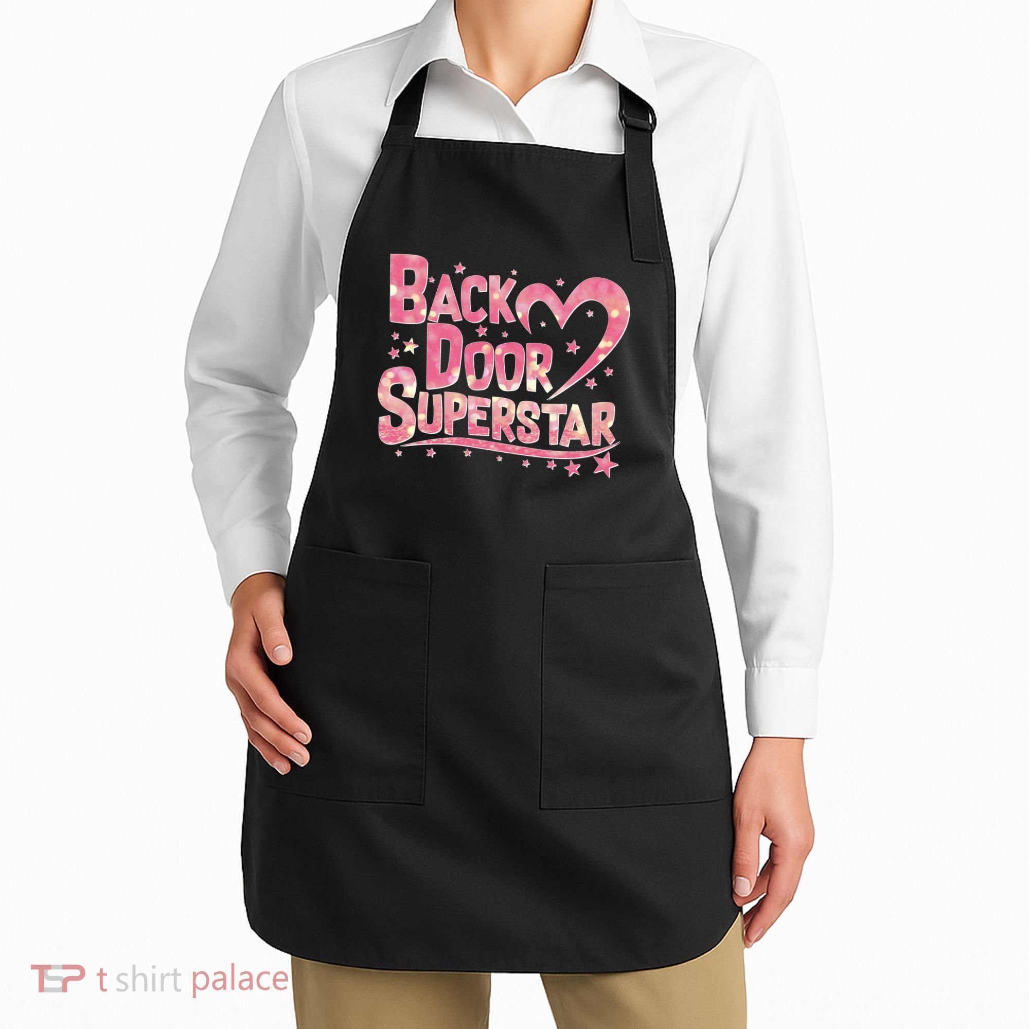 Back Door Superstar Meme Pink Glitter Apron