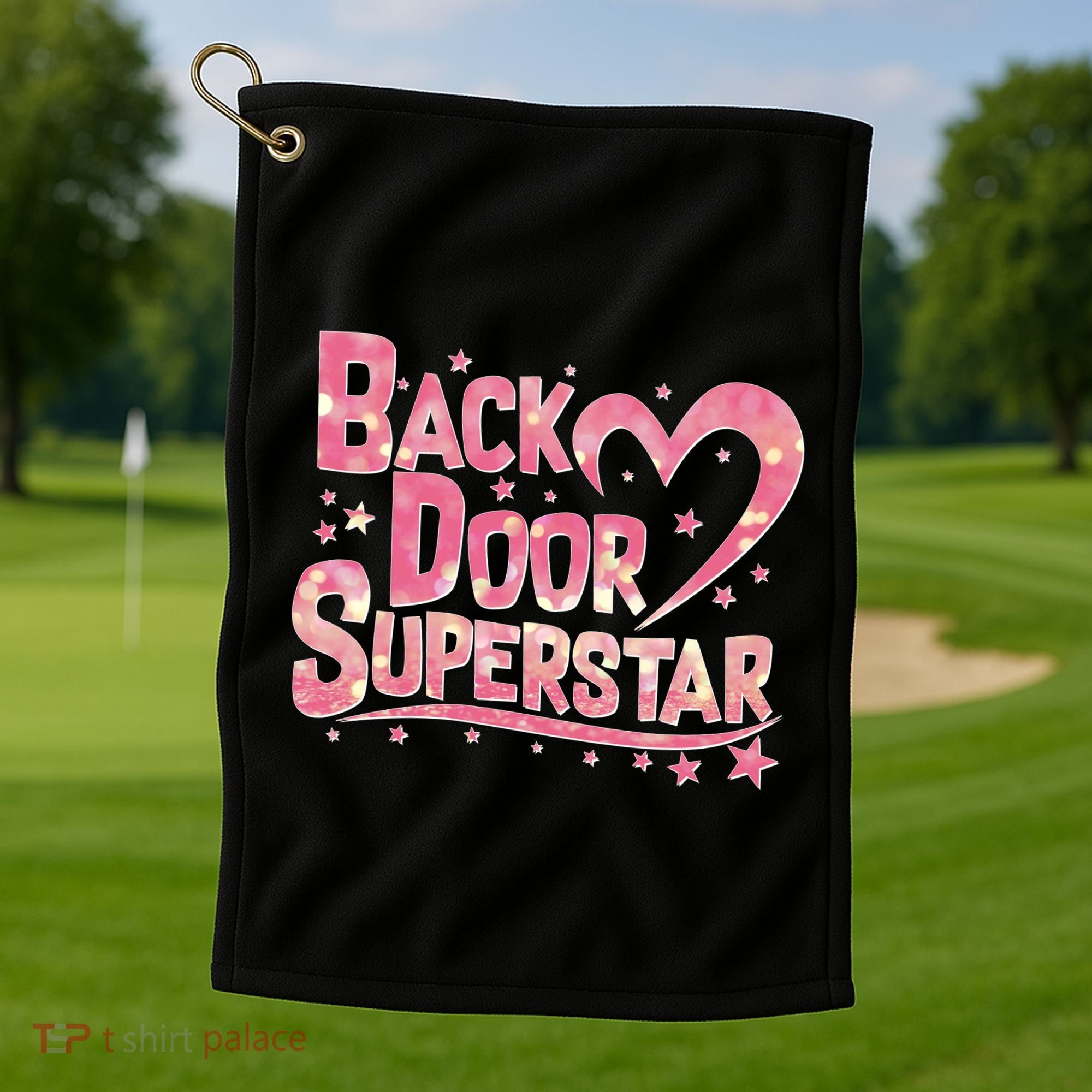 Back Door Superstar Meme Pink Glitter Golf Towel