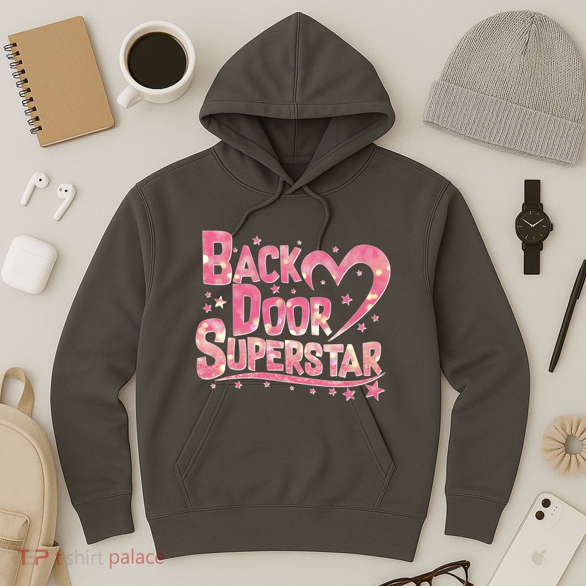 Back Door Superstar Meme Pink Glitter Hoodie