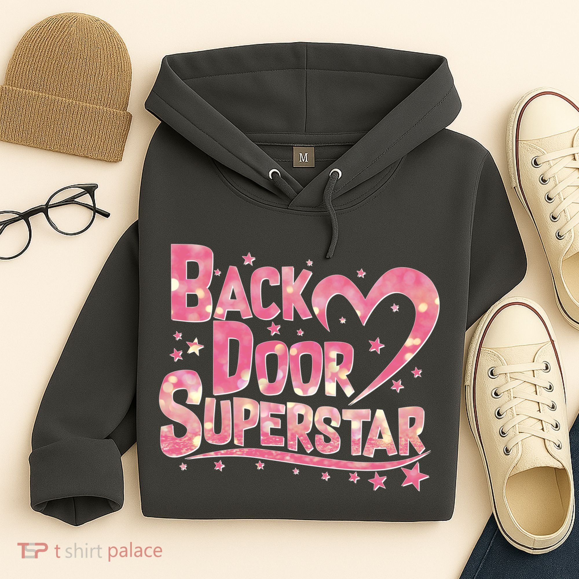 Back Door Superstar Meme Pink Glitter Hoodie