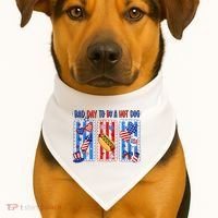 Bad Day To Be A Hot Dog July 4th Funny USA-Made Doggie Bandana thumb 1