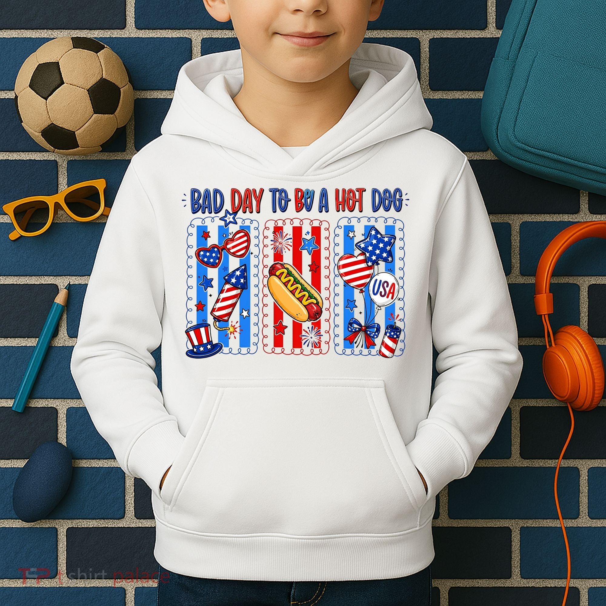 Bad Day To Be A Hot Dog July 4th Funny Kids Hoodie