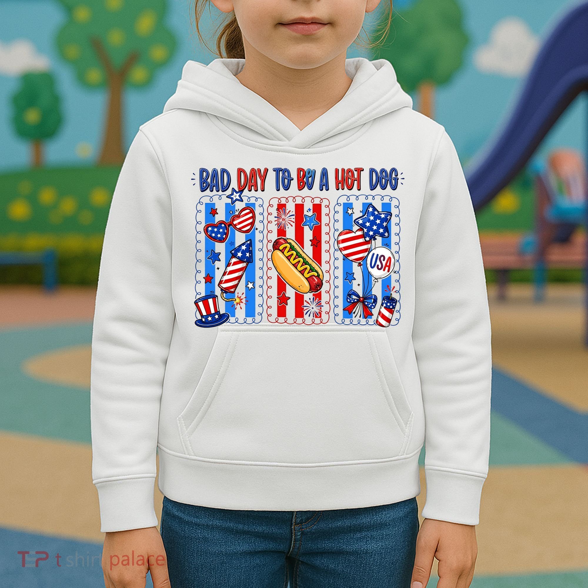 Bad Day To Be A Hot Dog July 4th Funny Kids Hoodie
