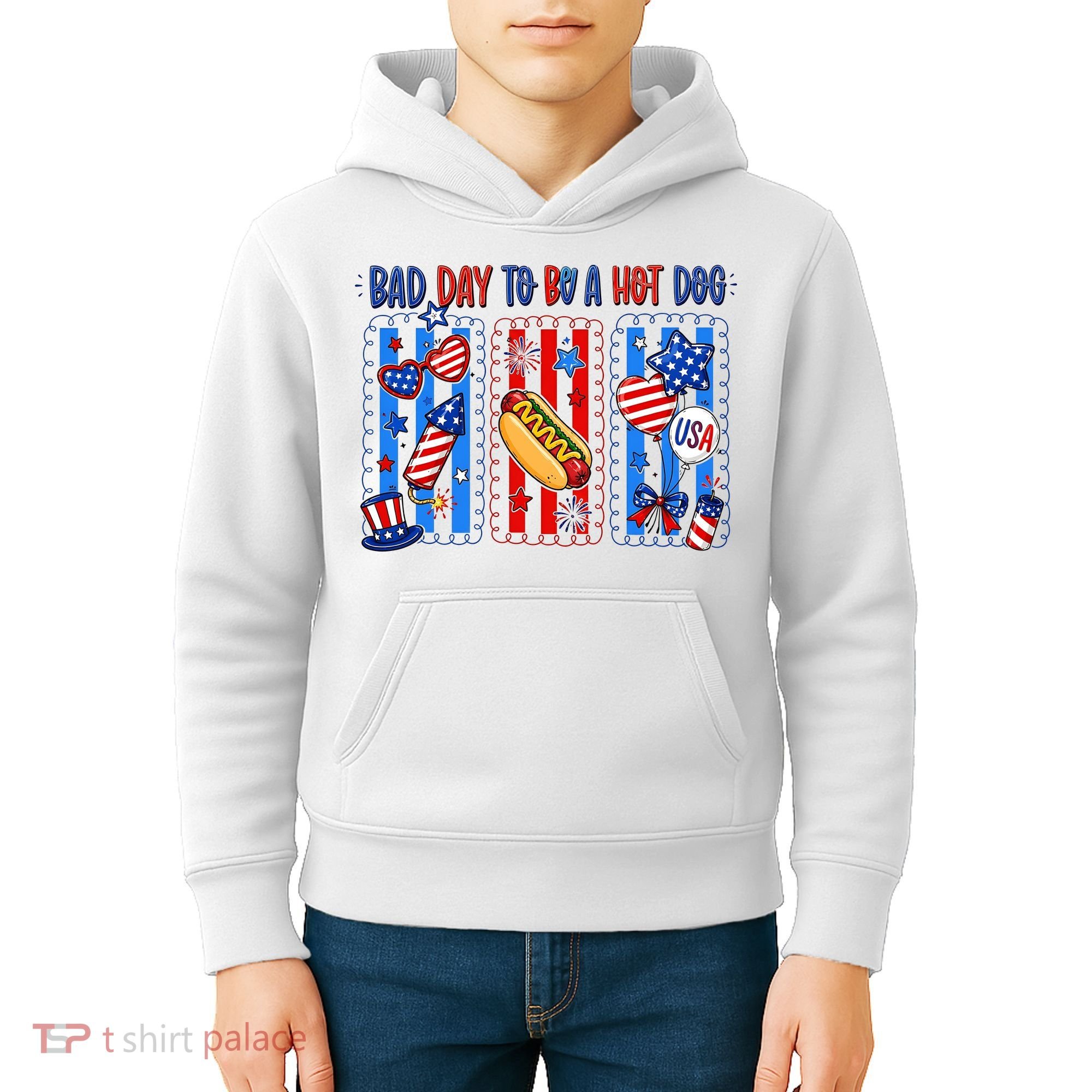 Bad Day To Be A Hot Dog July 4th Funny Kids Hoodie