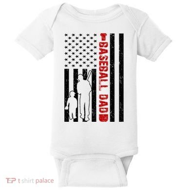 Baseball Dad USA FLag Baby Bodysuit