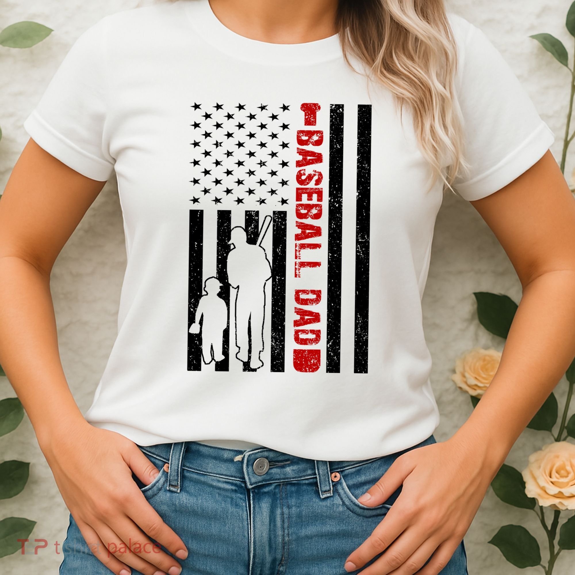 Baseball Dad USA FLag Women's T-Shirt