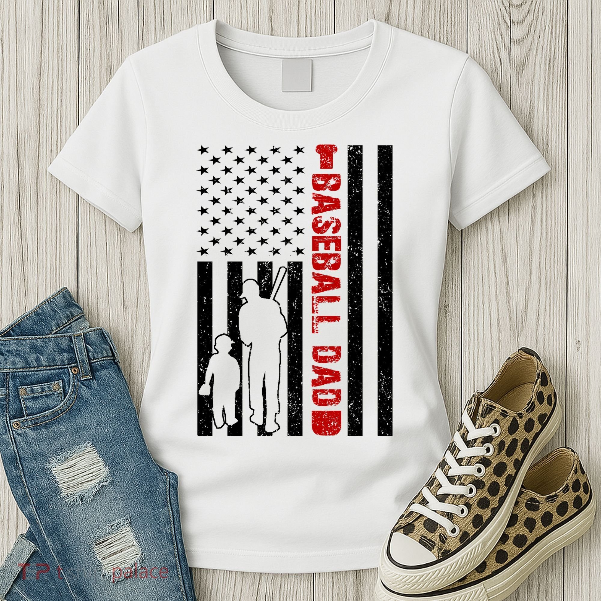 Baseball Dad USA FLag Women's T-Shirt