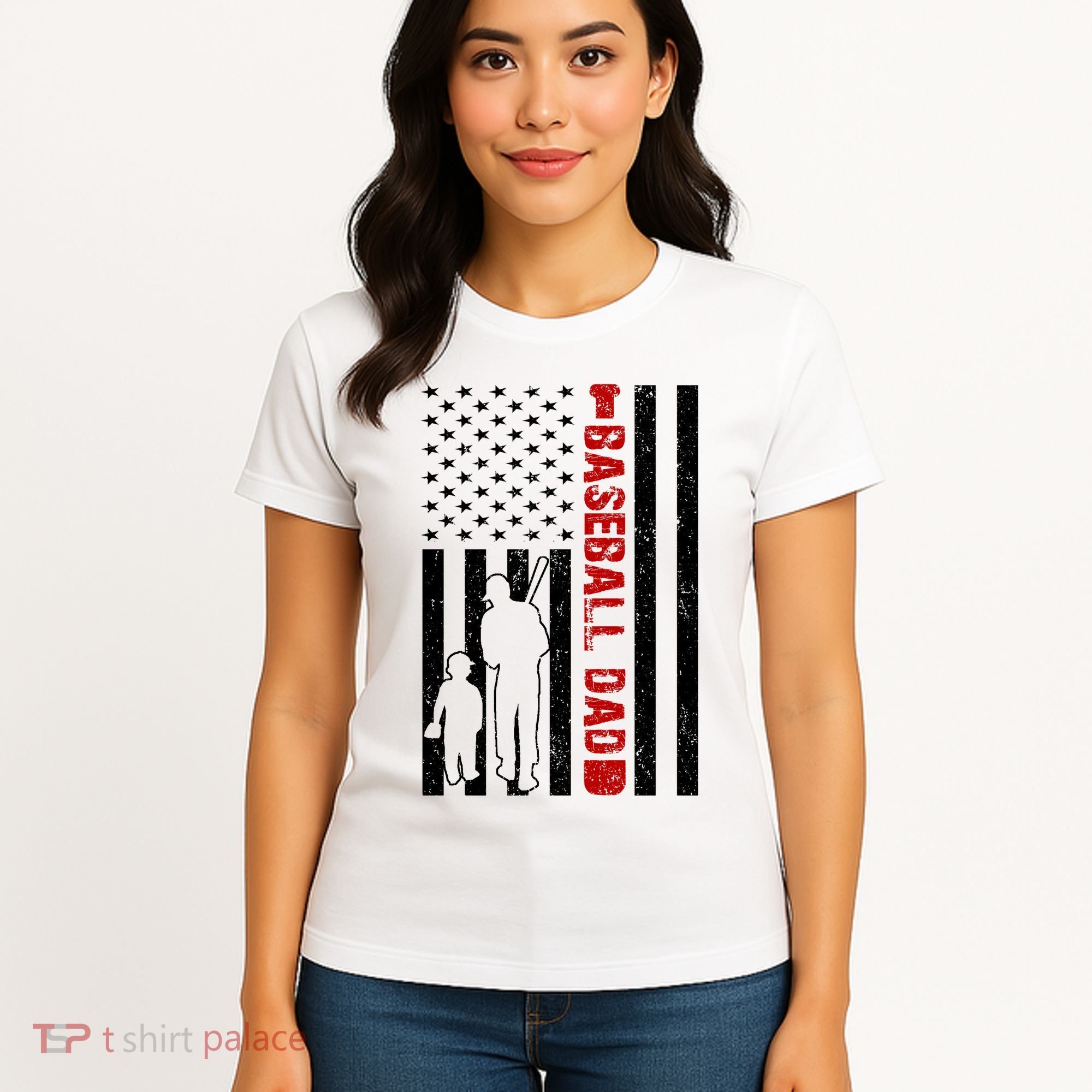 Baseball Dad USA FLag Women's T-Shirt