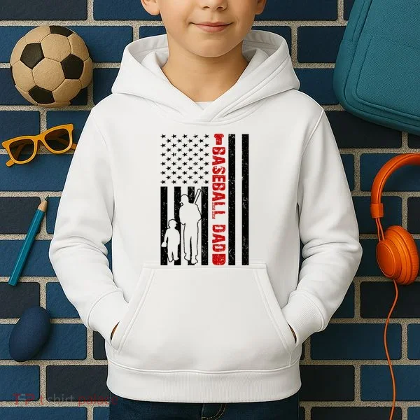Baseball Dad USA FLag Kids Hoodie