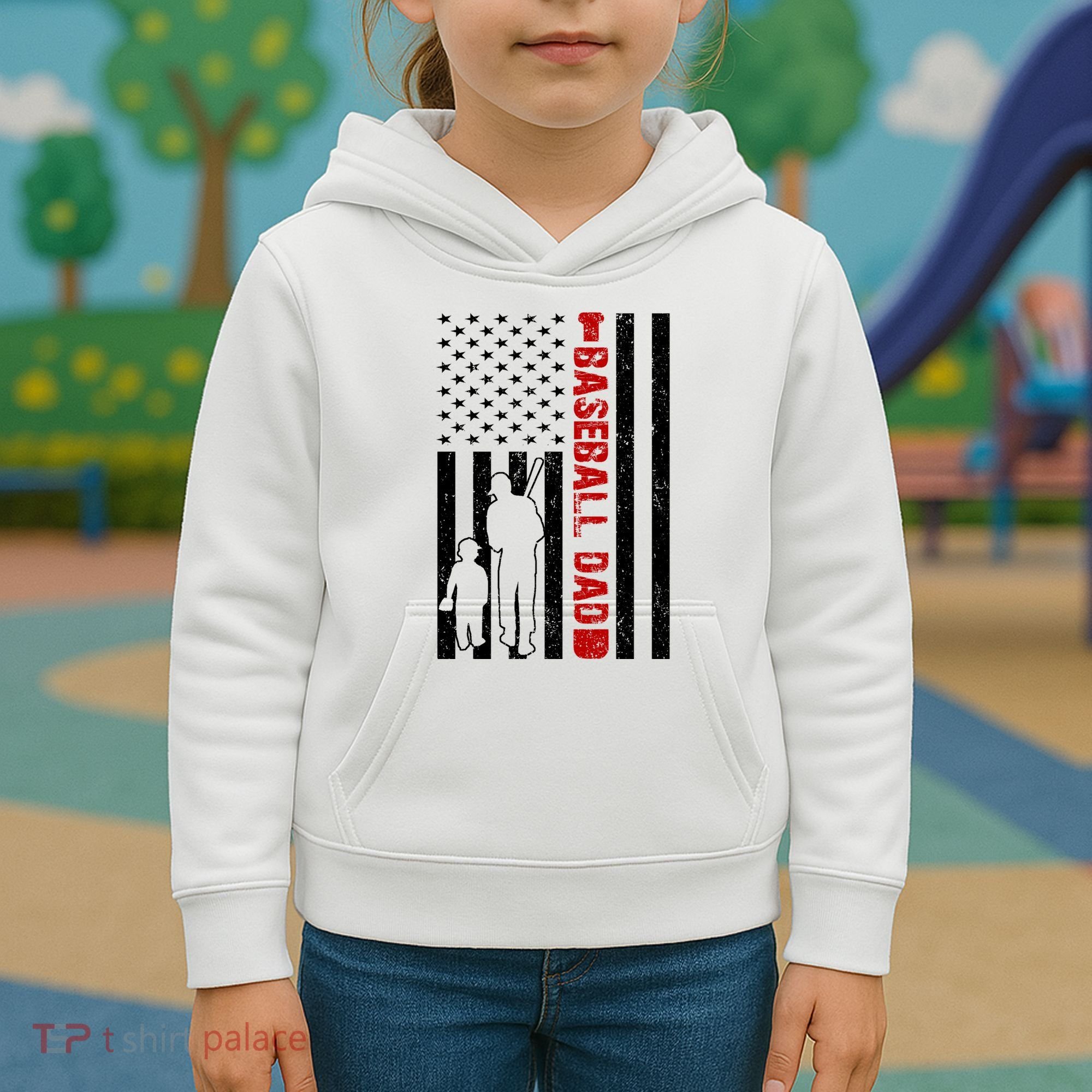 Baseball Dad USA FLag Kids Hoodie