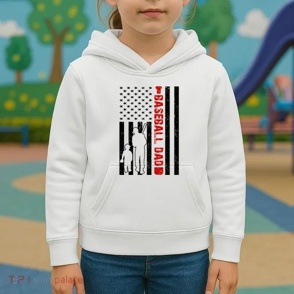Baseball Dad USA FLag Kids Hoodie