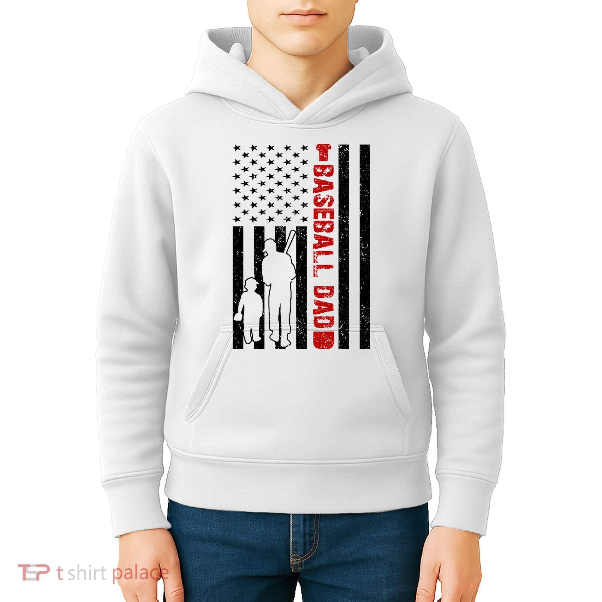 Baseball Dad USA FLag Kids Hoodie
