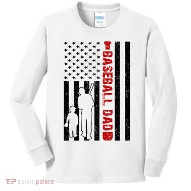 Baseball Dad USA FLag Kids Long Sleeve Shirt