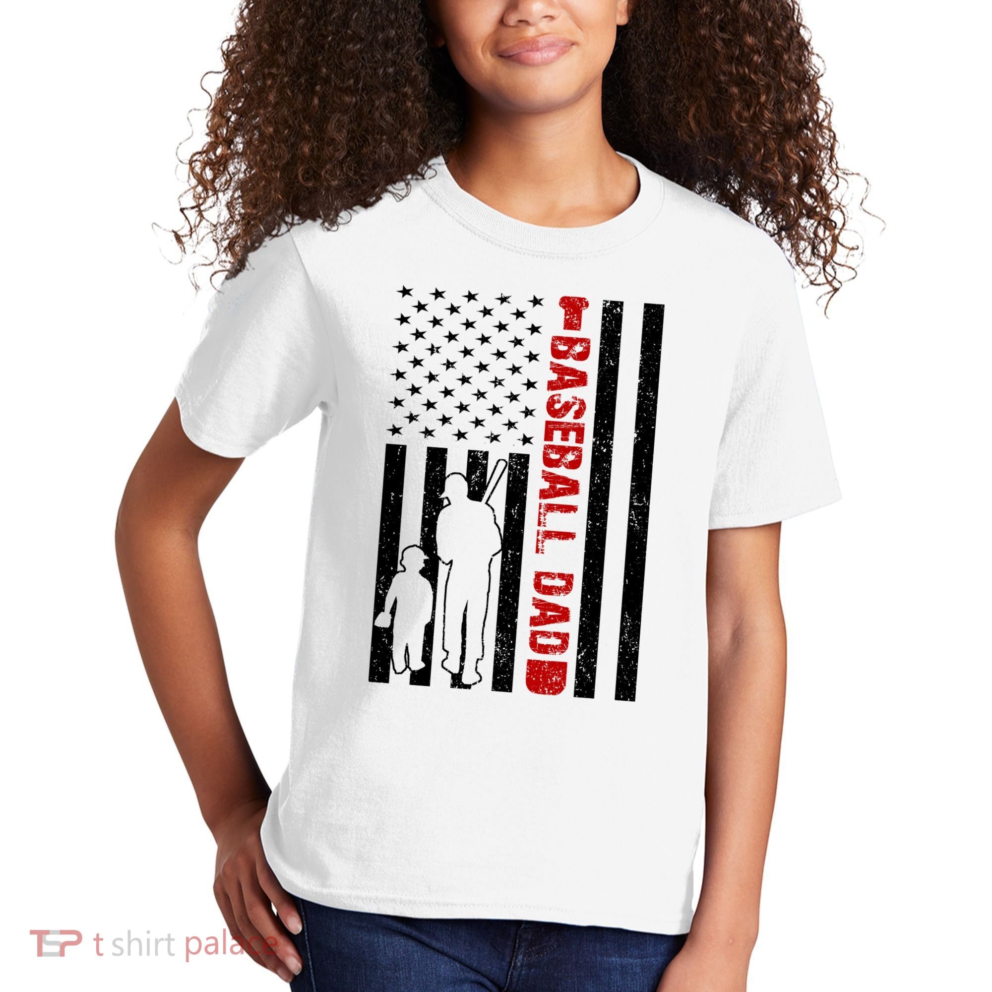 Baseball Dad USA FLag Kids T-Shirt