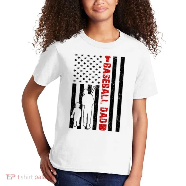 Baseball Dad USA FLag Kids T-Shirt