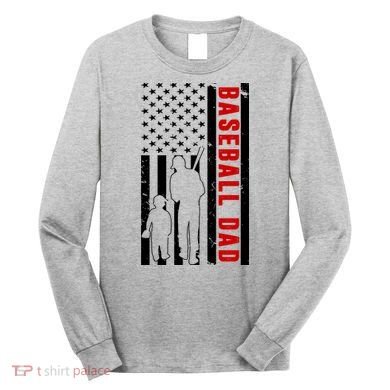 Baseball Dad USA Flag Long Sleeve Shirt