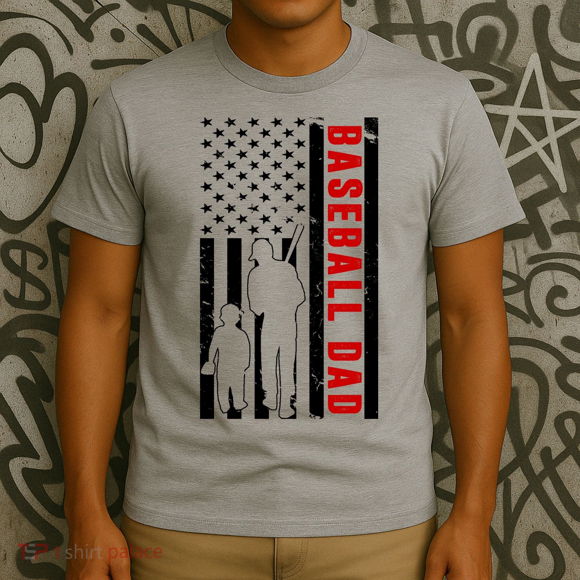 Baseball Dad USA Flag T-Shirt