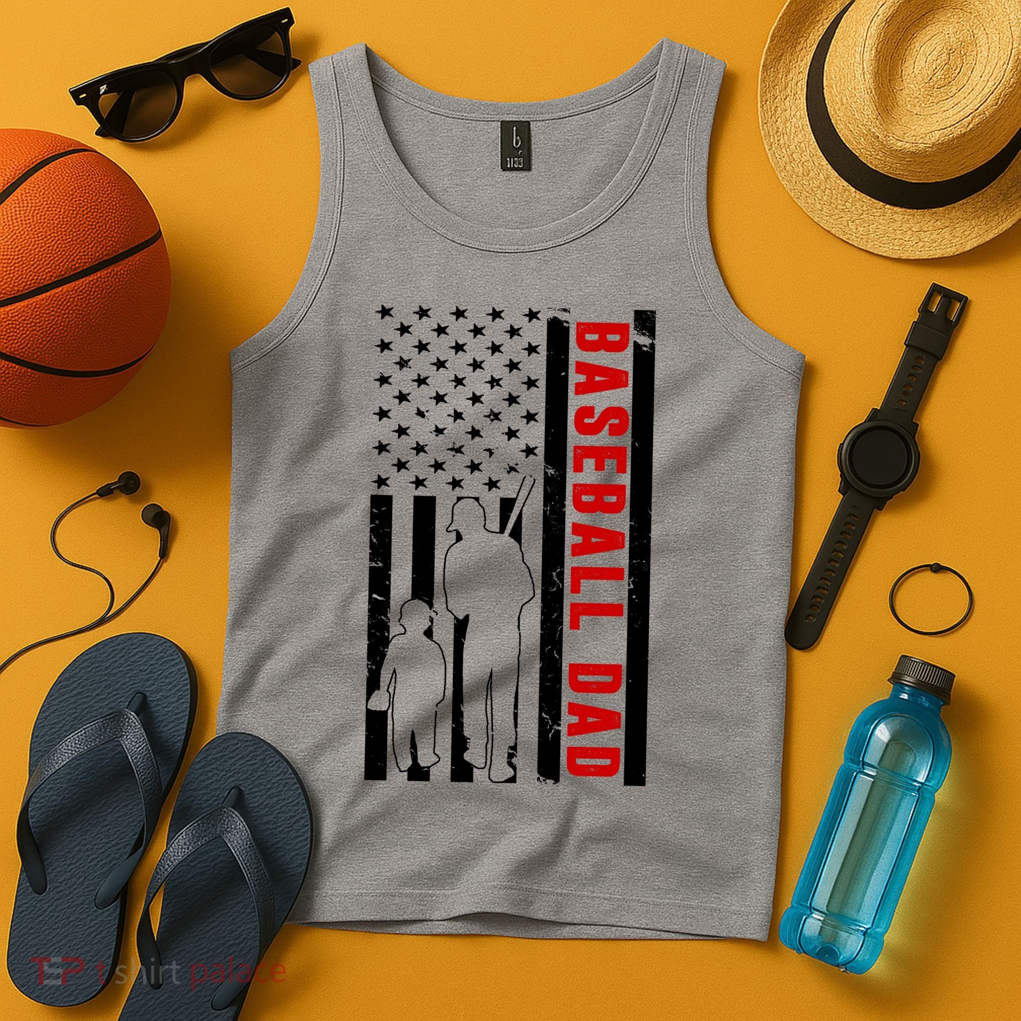 Baseball Dad USA Flag Tank Top