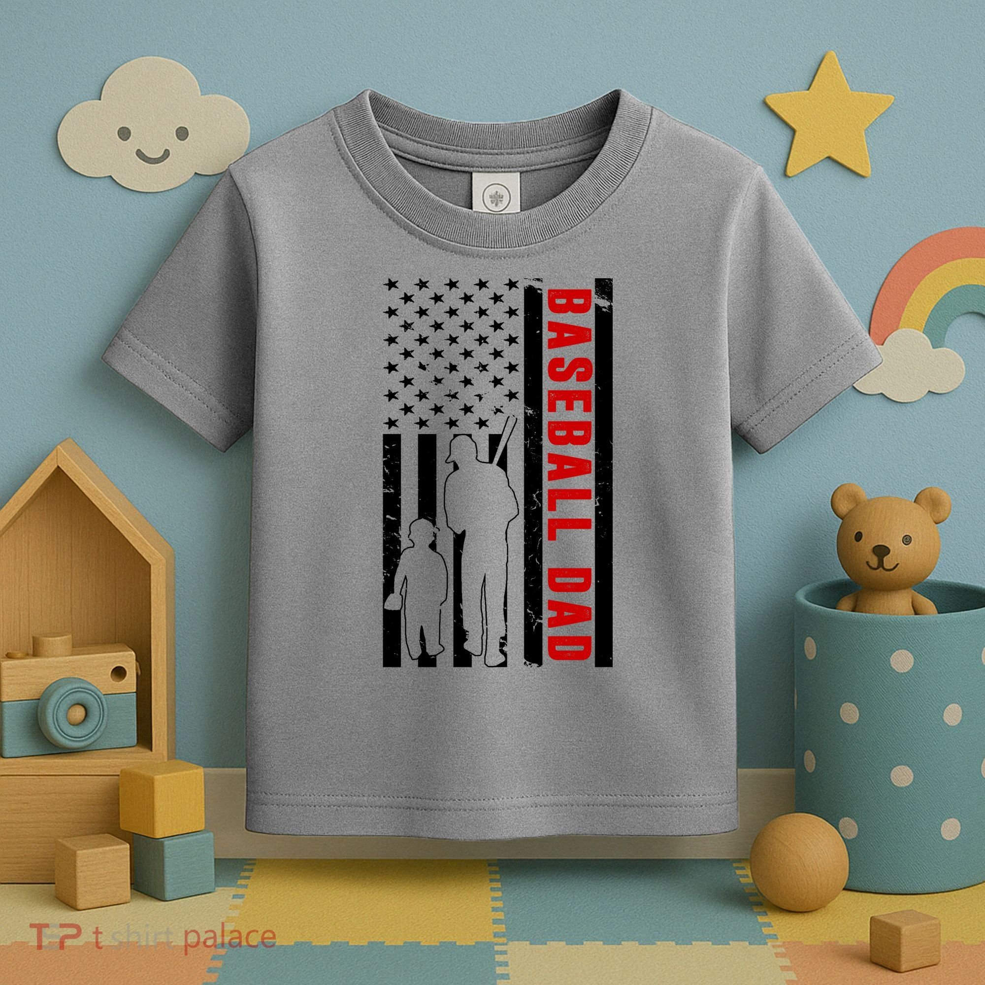 Baseball Dad USA Flag Toddler T-Shirt