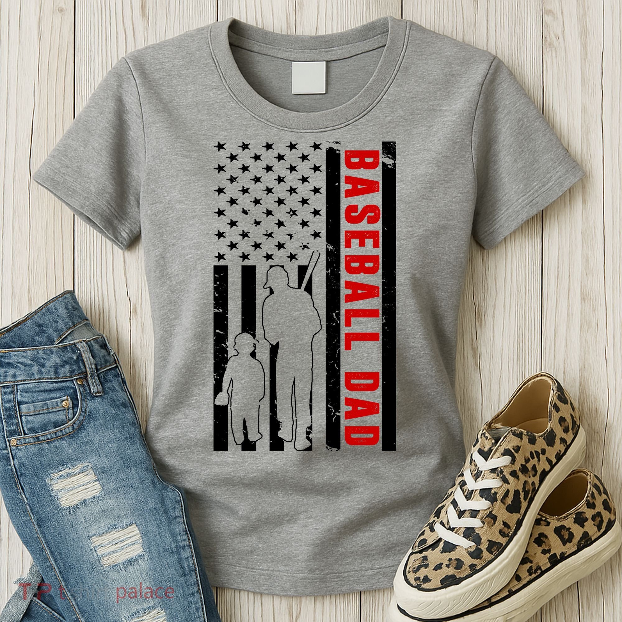 Baseball Dad USA Flag Women's T-Shirt