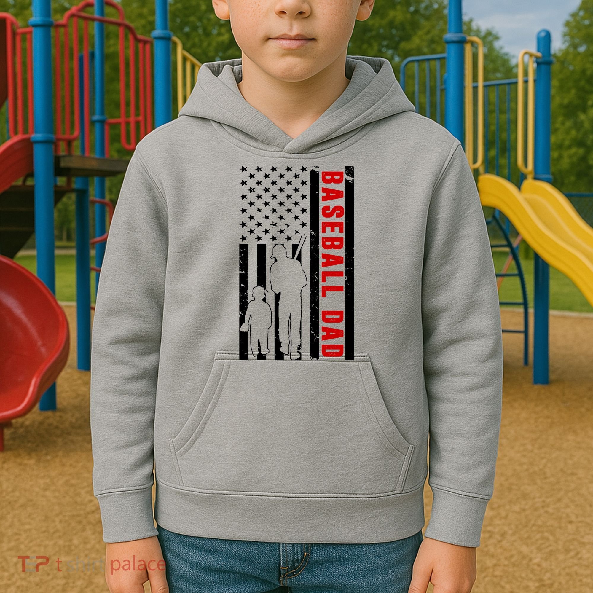 Baseball Dad USA Flag Kids Hoodie