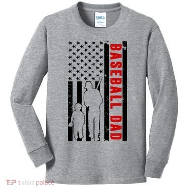 Baseball Dad USA Flag Kids Long Sleeve Shirt
