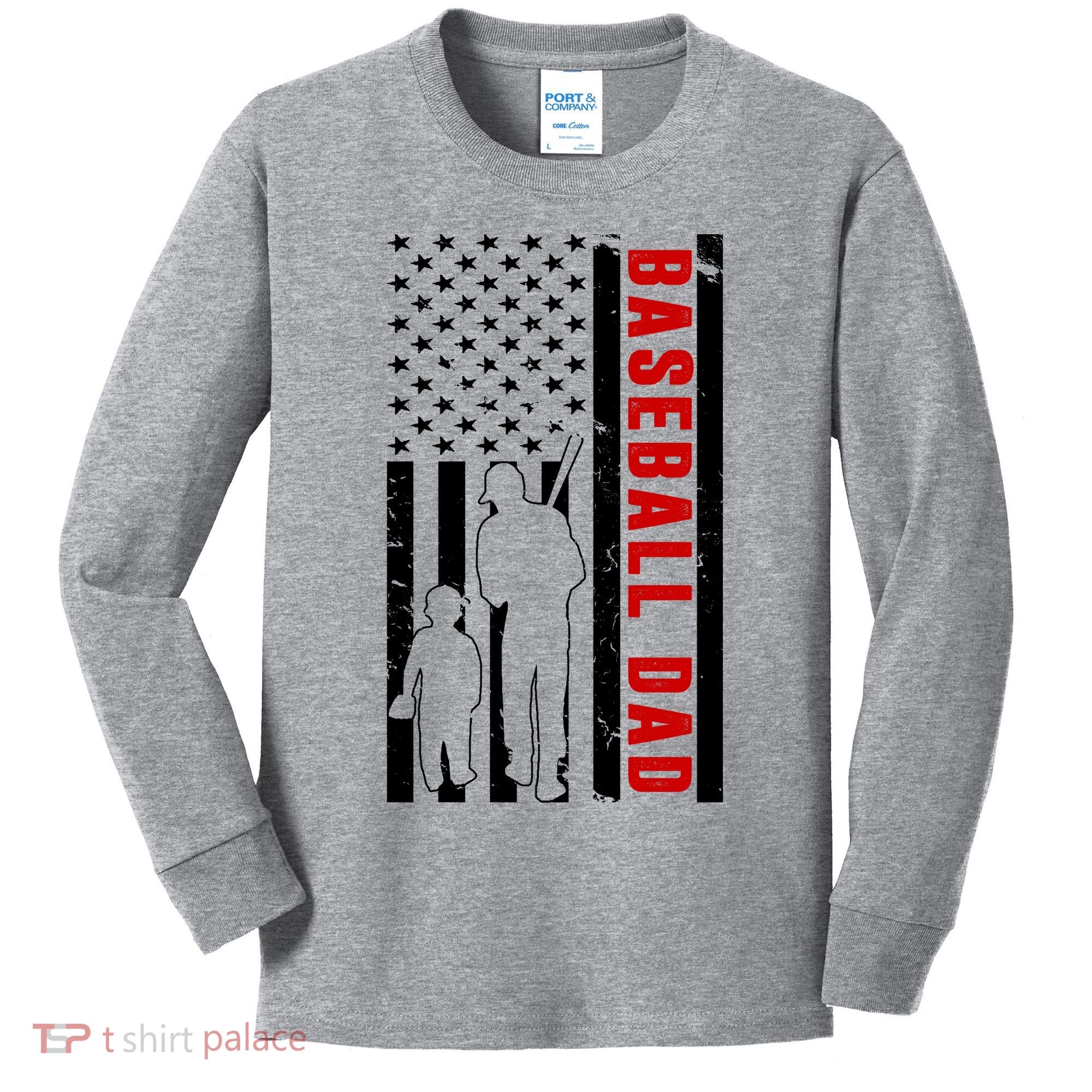 Baseball Dad USA Flag Kids Long Sleeve Shirt