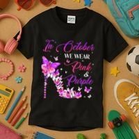 Butterfly Domestic Violence & Breast Cancer Awareness Kids T-Shirt thumb 3
