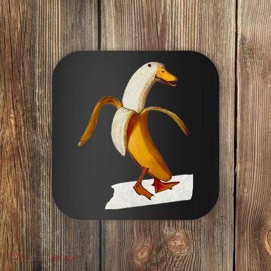 Banana Duck Walks Funny Anthropomorphic Fruit Bird Animal Coaster
